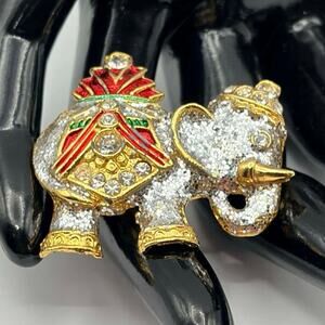 Gold Crystal Elephant Brooch Pin